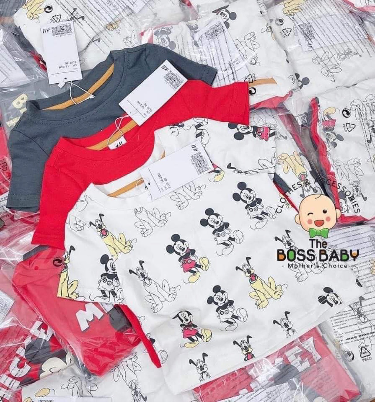 SET 3 ÁO THUN COTTON CỘC TAY CHO BÉ TRAI, BÉ GÁI MẶC HÈ HỌA TIẾT MICKEY SIÊU XINH, MỀM, MỊN