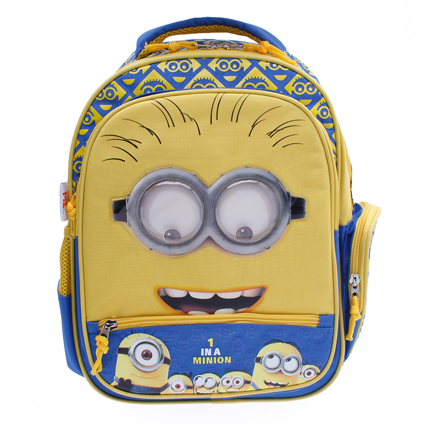 Balo trẻ em 15'' hình Minions với đôi mắt nhúc nhích siêu đáng yêu màu vàng xanh dương dành cho học sinh ,bé trai - BLMI15VX (33x15x38cm)