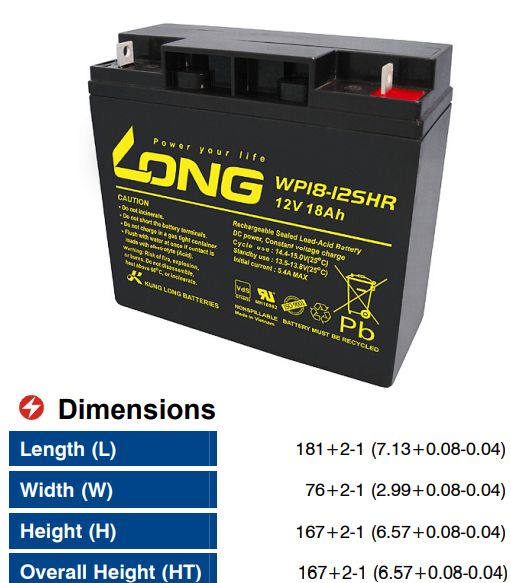 Bình Ắc Quy Long 12V 18Ah WP18-12SHR - (PDC-TECH)