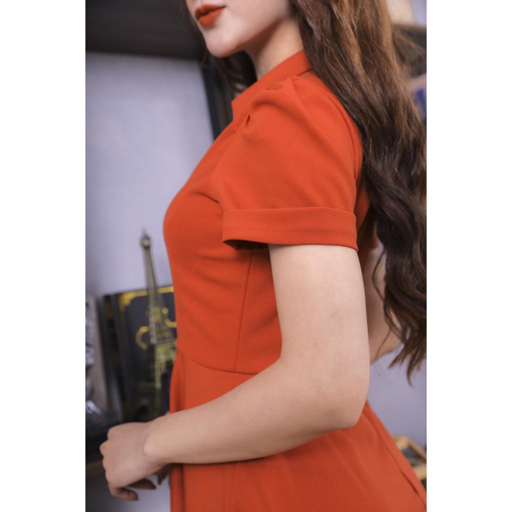 Váy Trơn Màu Cam Nơ Eo Cao Cấp 23V047 Pi Style