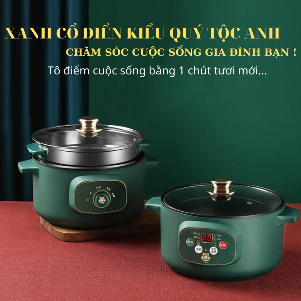 Nồi Lẩu Điện Đa Năng 5 IN 1 CHỐNG DÍNH 1000W Thể tích 4L - Kèm giá hấp INOX, Thìa, Muỗng, Bát, Lót Nồi