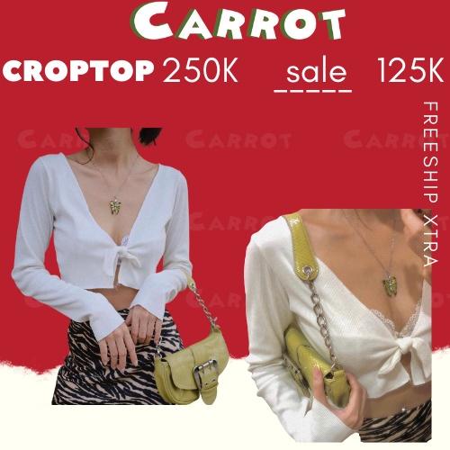 Áo croptop ôm body cột nơ tay dài màu trắng trendy phong cách chất thun gân mềm mịn cut out cực sexy carrotxinhdep