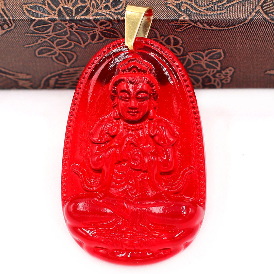 Mặt dây chuyền - Phật Đại Nhật như lai - thủy tinh đỏ 3.6cm MFBO5 - kèm hộp nhung - tuổi Mùi, Thân