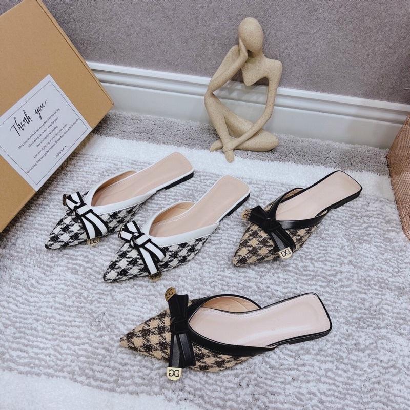 Giày Sục Nữ Dép Sục Mũi Nhọn Gắn Nơ Điệu Đà Đơn Giản Mà Không Kém phần Sang Trọng