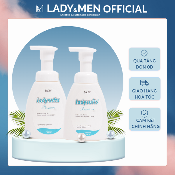 [COMBO 2 CHAI 100ML] Bọt rửa phụ khoa phụ nữ Ladysofts Premium Laclé Bộ 2 chai 100ml hỗ trợ dưỡng ẩm, làm sạch, mùi thơm - Lady &amp; Men VN