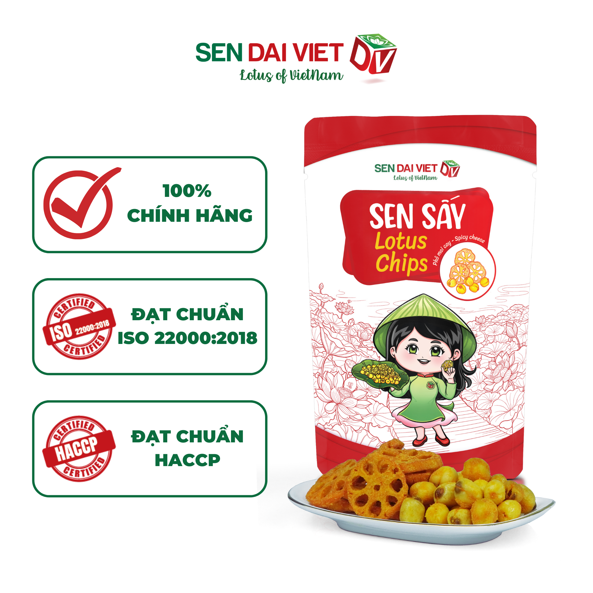 Sen Sấy Vị Phô Mai Cay- Sen Sấy Giòn Tan, Vị Cay Nồng Nàng, Phô Mai Béo Ngậy, ĐV- Sen Đại Việt- Gói 30g