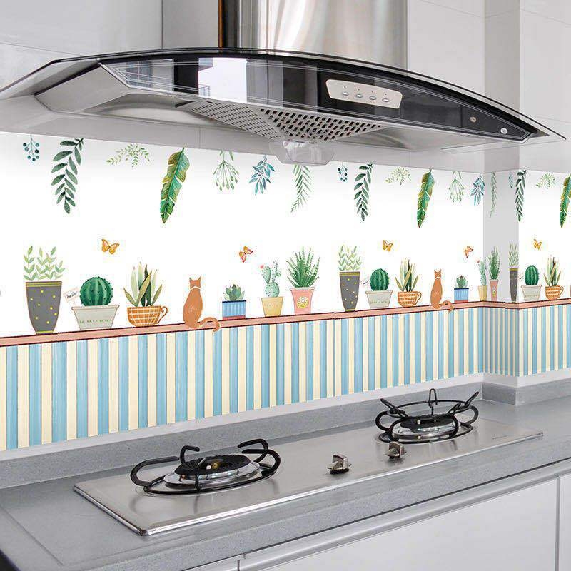 Decal dán bếp Chậu cây sắc màu - có keo sẵn khổ rộng 60cm dài 5m