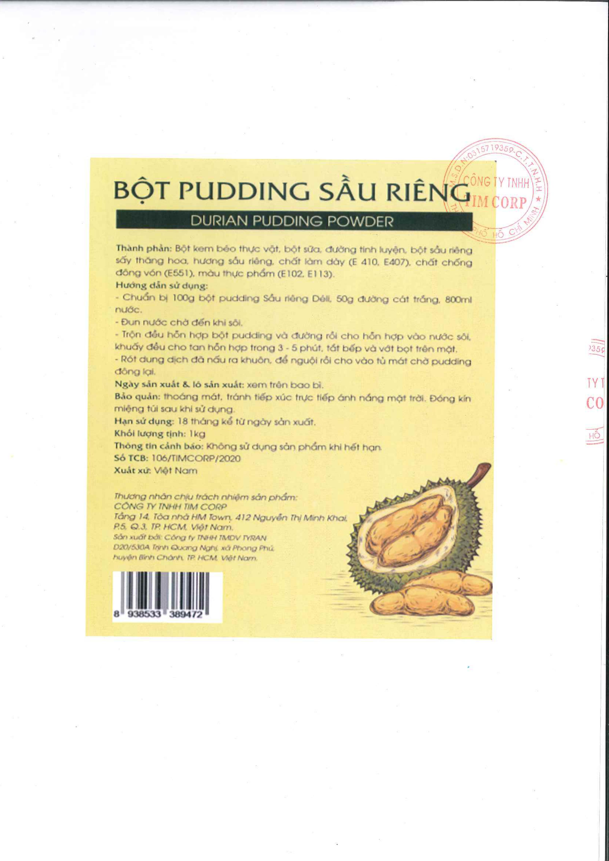 Pudding sầu riêng Déli - Túi 1Kg