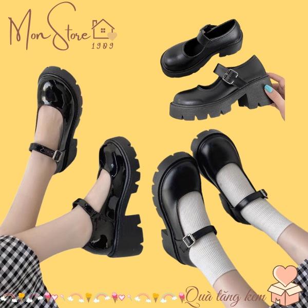 (CÓ SẴN) Giày Mary Jane Quai Cài, Giày Lolita Vintage Ulzzang Nữ Da Bóng Da Lì Phong Cách Hàn Quốc Cao 6cm