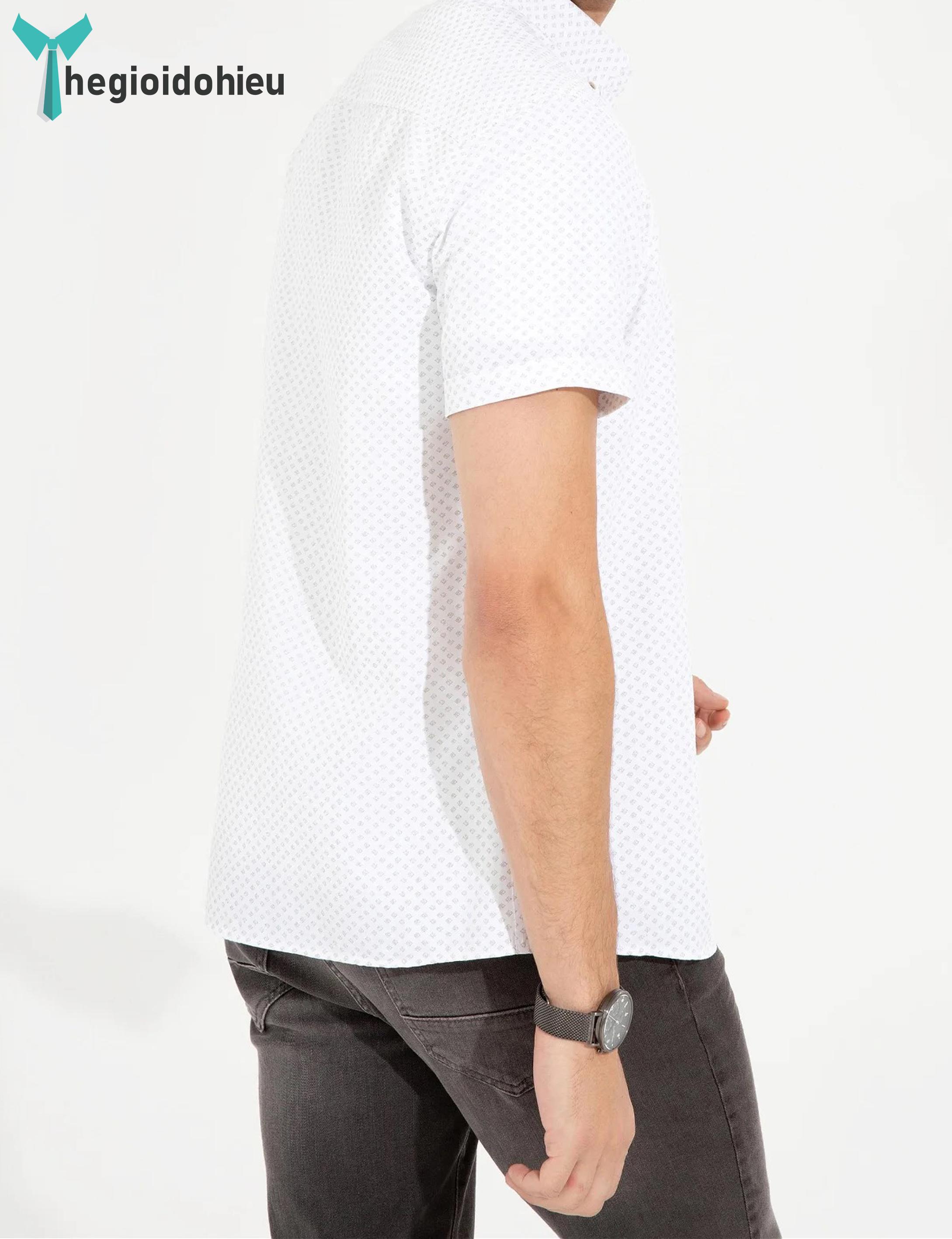 Áo sơ mi nam ngắn tay Pie Cardin PCShirt101 (Trắng họa tiết) - Hàng nhập khẩu - Không túi - Trắng họa tiết