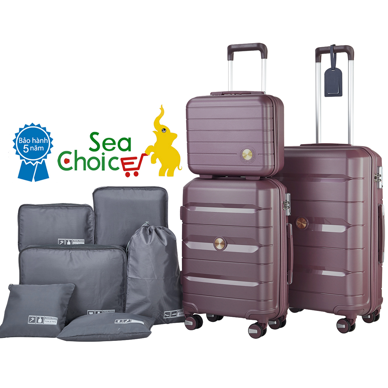 Vali du lịch Sea Choice chất liệu nhựa PP khóa TSA Dây kéo YKK Chống rơi bền đẹp nhiều Size 14+20/24/28'' - Bảo hành 5 năm