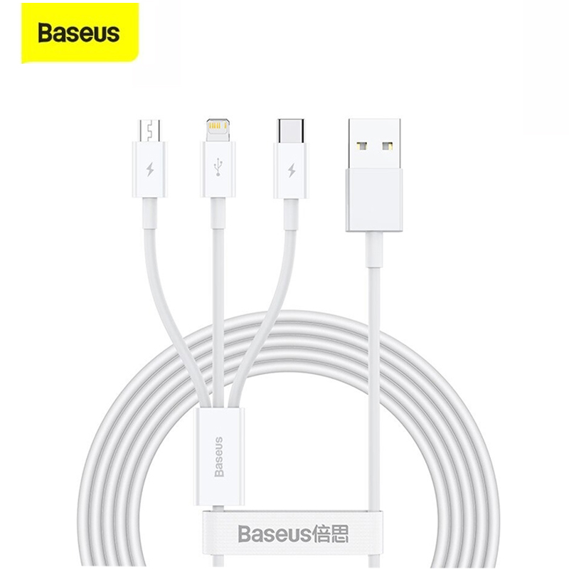 (Hàng chính hãng) Cáp sạc nhanh Baseus 3 trong 1, dài 1.5m, ba thiết bị cùng lúc, 3.5A nhanh cho iPhone, Samsung, Xiaomi,... Thích hợp cho những chuyến du lịch, dân văn phòng