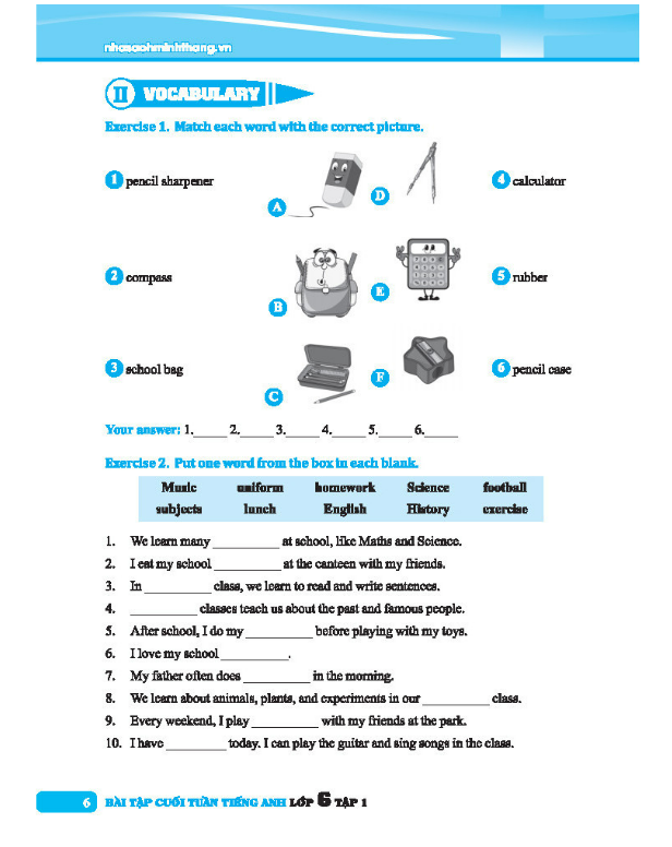 Sách - global success - Bài tập cuối tuần Tiếng anh lớp 6 - tập 1 (có đáp án)