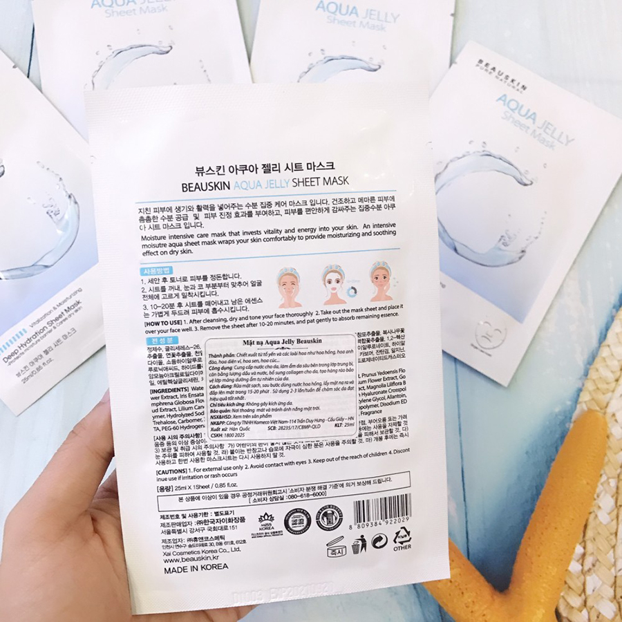 Bộ 10 mặt nạ cấp ẩm sâu Beauskin Aqua Jelly Sheet Mask 10x25ml + Móc khóa