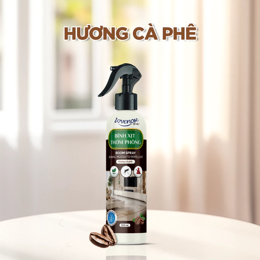 Xịt thơm phòng đuổi muỗi Lovenose đuổi côn trùng chiết xuất từ tinh dầu tự nhiên lành tính, khử mùi phòng 350ml