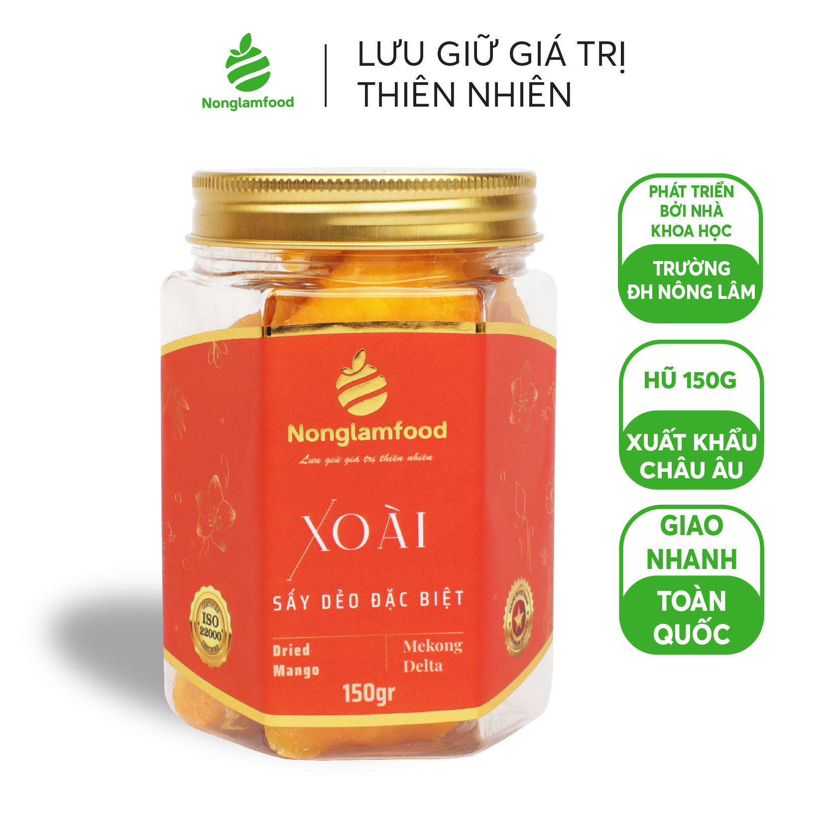 [HẠT MỨT TẾT 2024] Xoài sấy dẻo đặc biệt Nonglamfood hũ 150g - Premium Soft Dried Mango | Quà tặng cao cấp Xuân Giáp Thìn cho người thân, bạn bè, doanh nghiệp