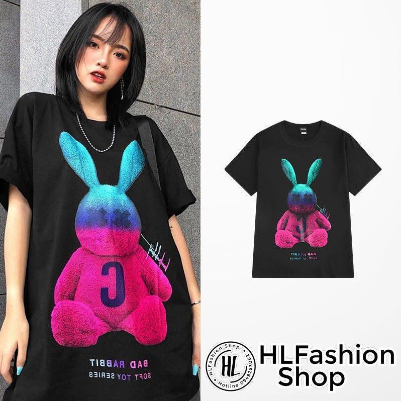 Áo thun tay lỡ form rộng Ulzzang Bad Rabbit dáng Unisex