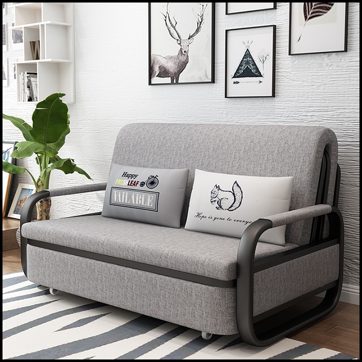 Giường Ngủ Sofa Gấp Gọn Thành Ghế Sofa KT 1m28 x 1m90 - Có Ngăn Chứa Đồ. Sofa Giường Gấp Gọn Thông Minh Khung Thếp Chịu Lực Sơn Tĩnh Điện Chắc Chắn, Tiện Lợi. Tặng Kèm 2 Gối