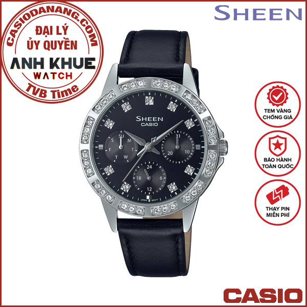 Đồng hồ nữ dây da Casio Sheen chính hãng SHE-3517L-1AUDF (35mm)