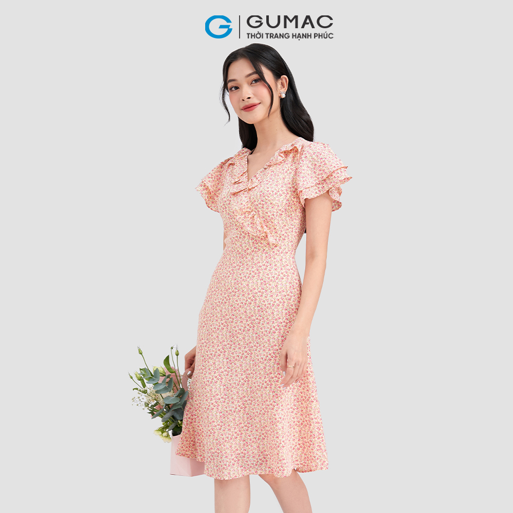 Đầm hoa nhí nữ phối bèo GUMAC DD03049