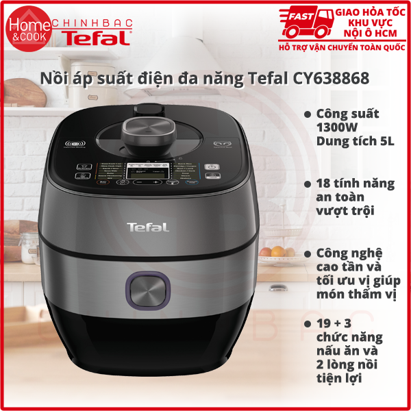 Nồi áp suất điện đa năng 5L cao tần Tefal CY638868, bảo hành 2 năm, hàng chính hãng