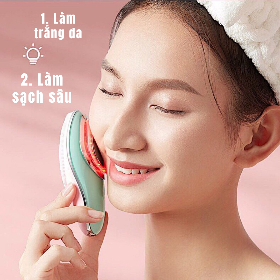 Máy rửa mặt Mango Mianz đẩy dưỡng chất serum tinh chất toner lotion, làm sạch sâu, silicone siêu mềm, ánh sáng sinh học