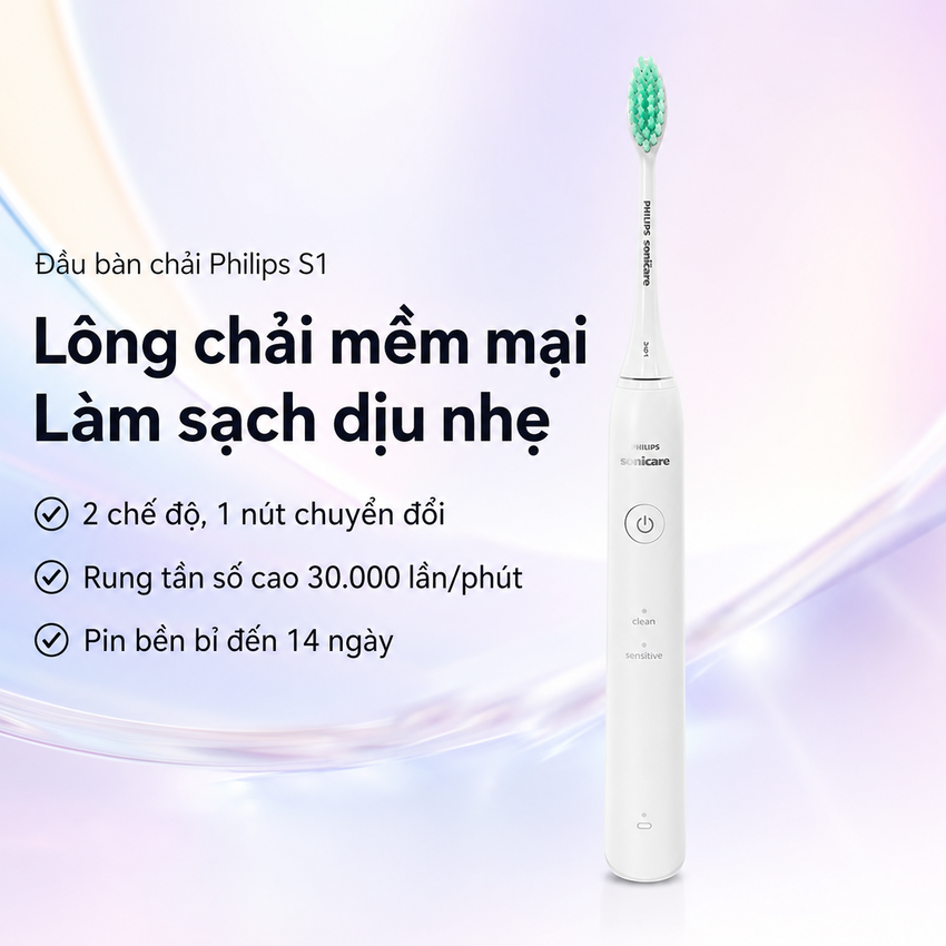 Bàn chải đánh răng điện Philips Sonicare HX2421 tích hợp 2 chế độ làm việc Clean, Sensitive - Hàng Nhập Khẩu