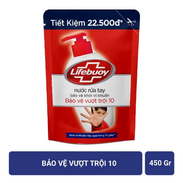 COMBO Nước rửa tay Lifebuoy Bảo vệ vượt trội 10 (Đỏ) Chai 500g và túi 450ml