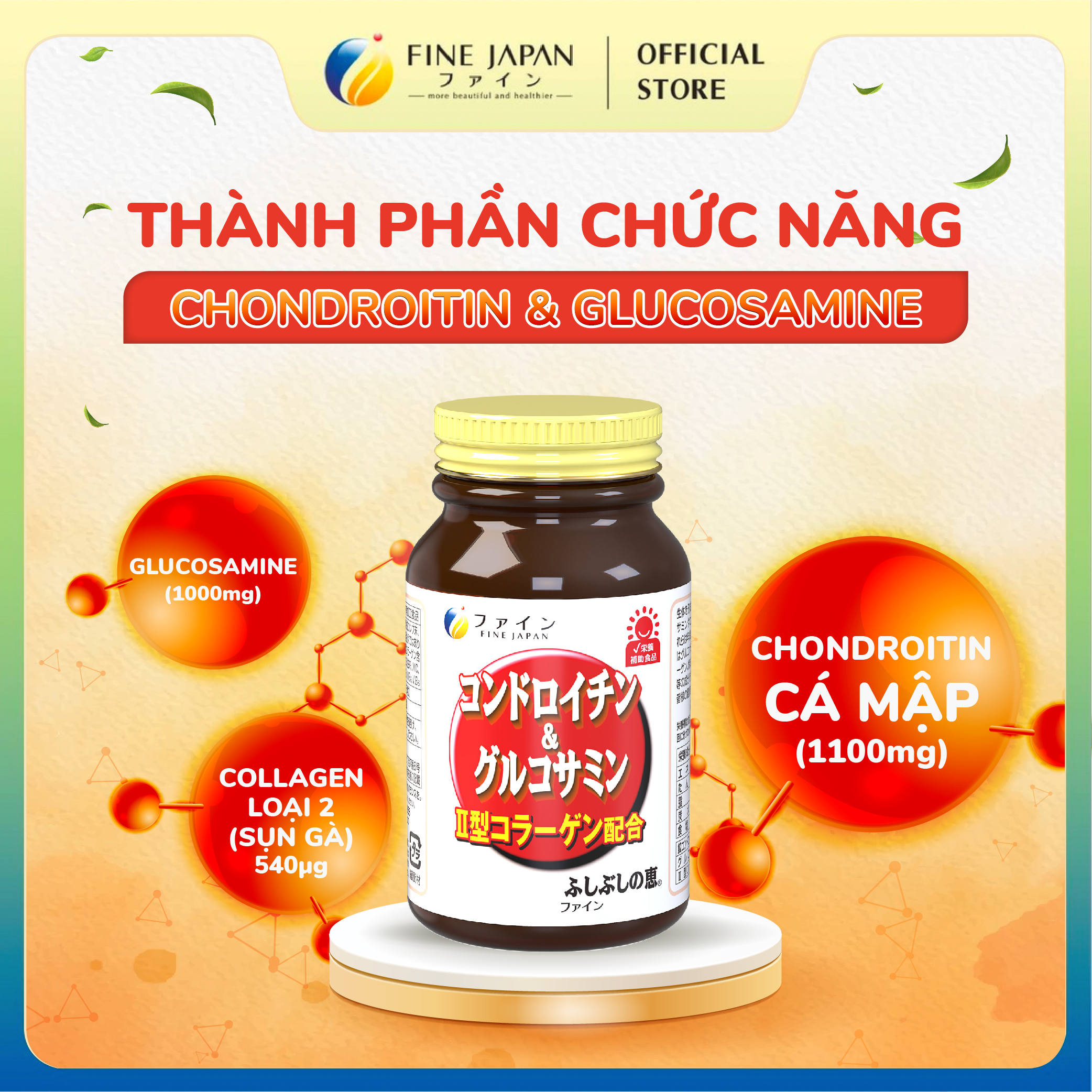 Viên uống Chondroitin & Glucosamin Fine Japan hỗ trợ giảm đau nhức xương khớp 545 viên