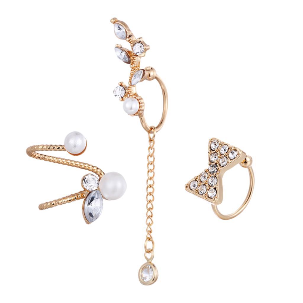 3 Pcs Rhinestone Stud Earrings, Alloy Earrings, Dangle Earrings, Jewelry