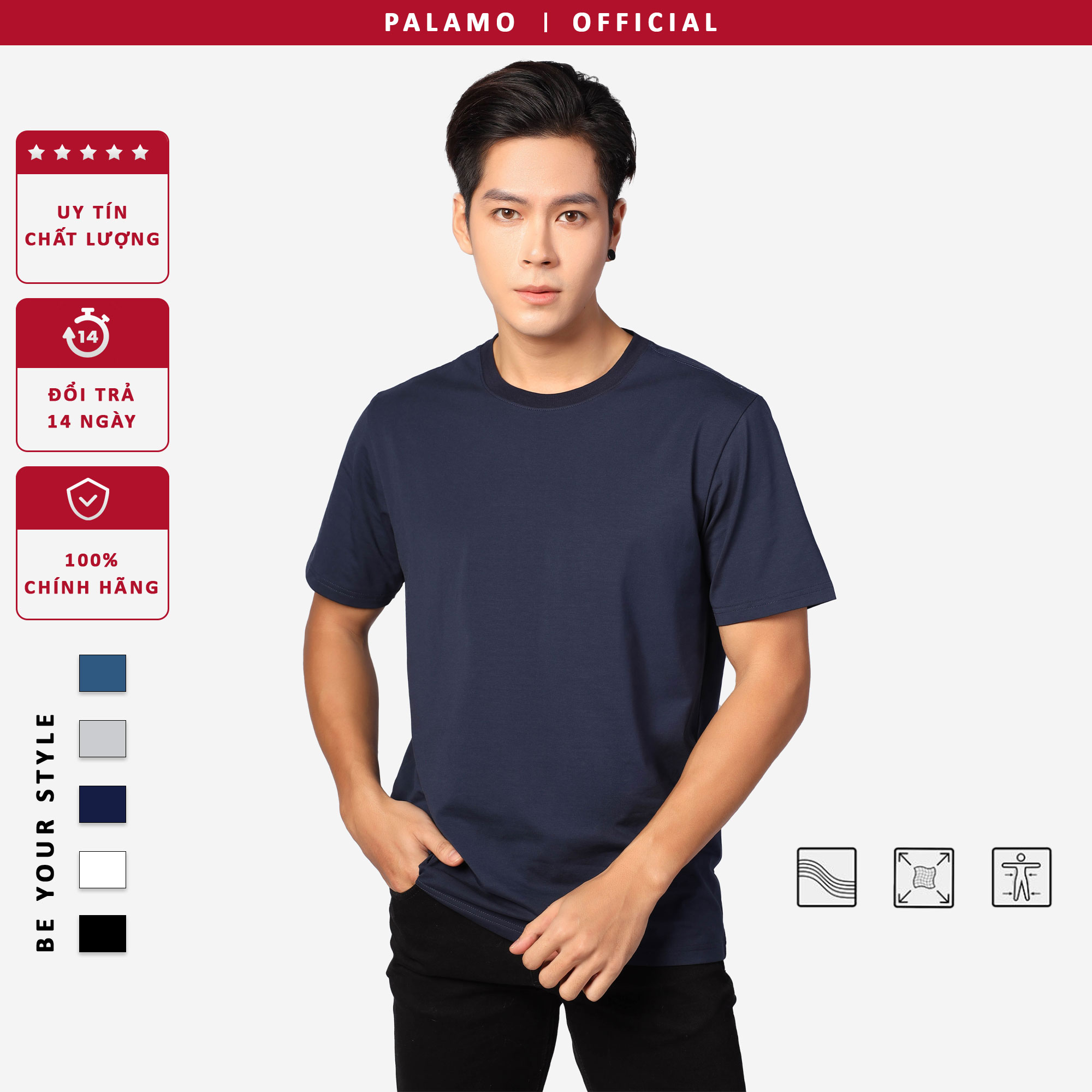 Áo thun nam cotton compact Palamo classic regular fit / màu xanh đen