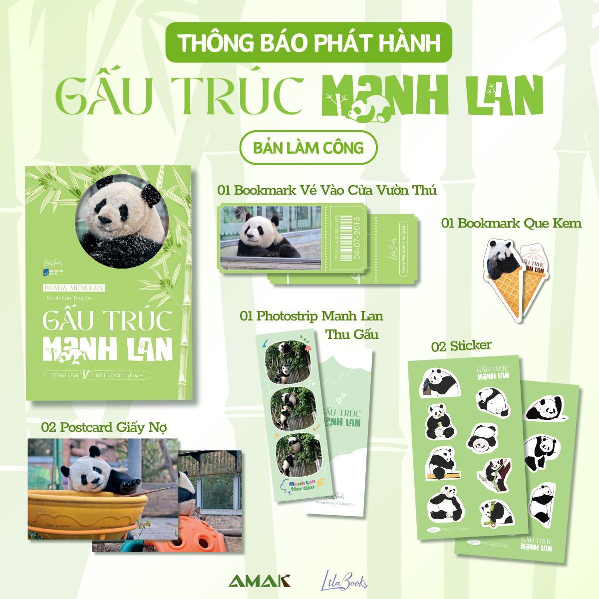 Panda Menglan - Manh Lan Truyện - Gấu Trúc Manh Lan - Tặng Kèm 1 Bookmark Bế Hình Que Kem + 1 Bookmark Vé Vào Cửa Vườn Thú + 1 Photostrip + 2 Postcard Giấy Ghi Nợ + 2 Sticker