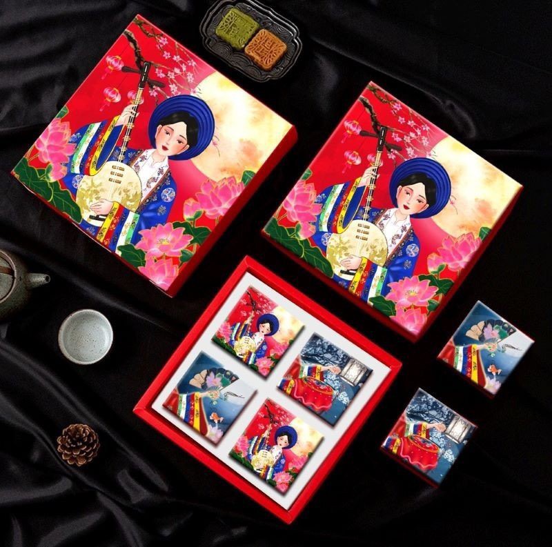 Full Set Hộp Nguyệt Cầm 4 Bánh Trung Thu Lớn 150 ~ 250g