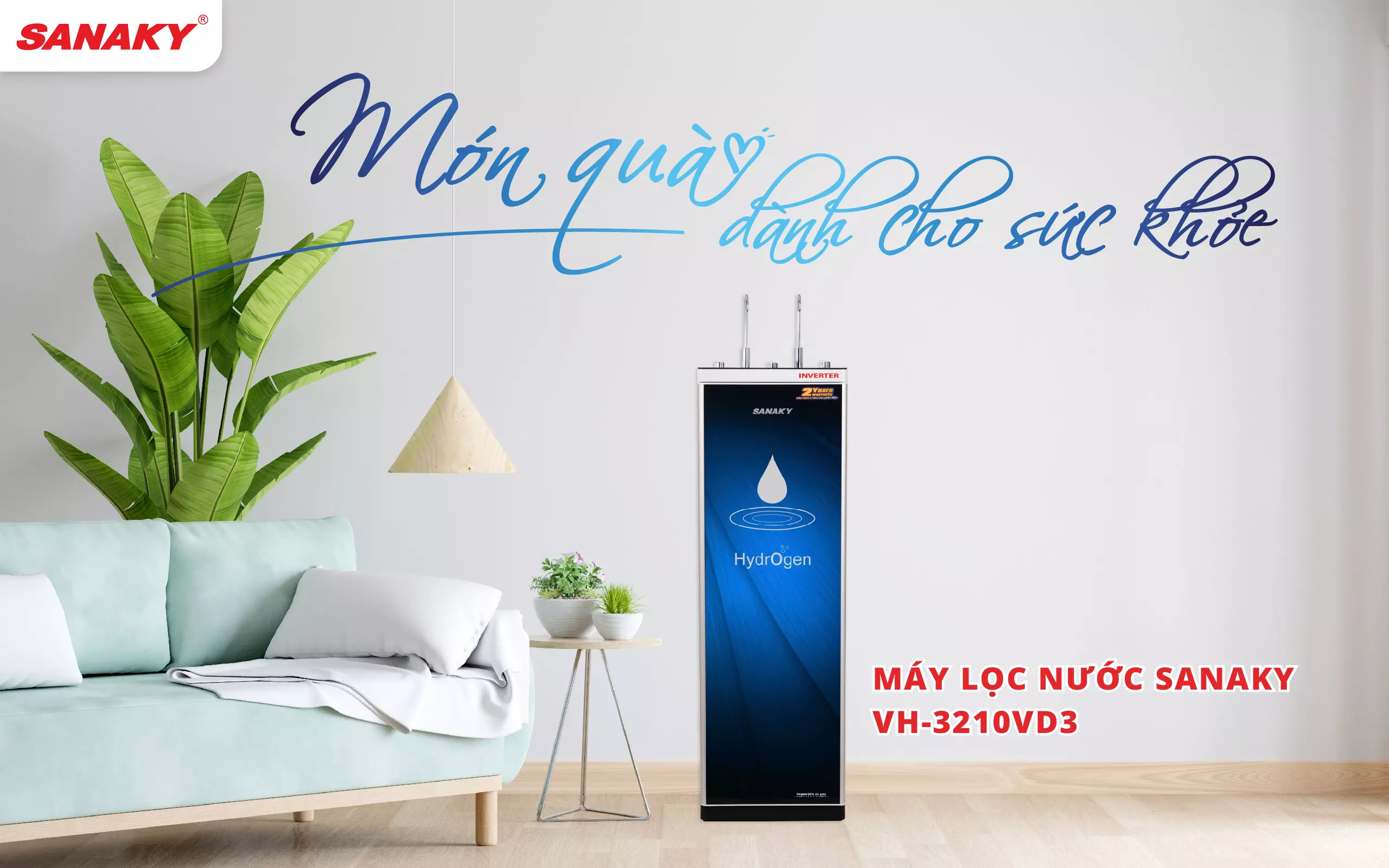 Máy lọc nước Sanaky inverter Slim VH-3210VD3 - 2 vòi – 3 chế độ nước Nóng – Lạnh – Nguội tiện lợi Kiểu dáng Slim nhỏ gọn - Hàng chính hãng