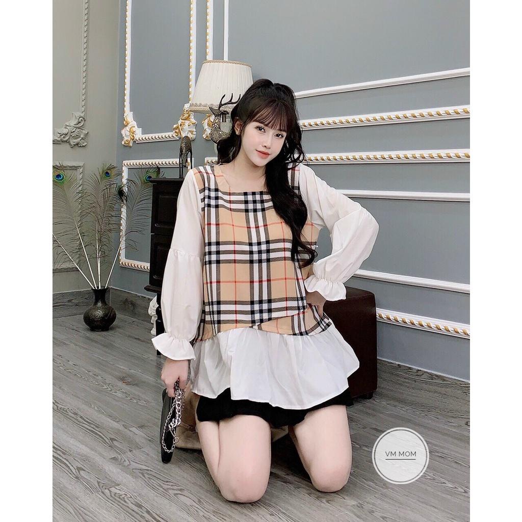 Áo bầu kẻ XUÂN HÈ dáng babydoll trẻ trung, có nơ bụng, chất cotton cho mẹ bầu đi làm đi chơi freesize 45-65kg