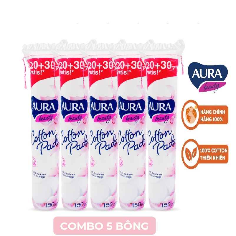 Combo 5 bông tẩy trang Aura Beauty 150 miếng