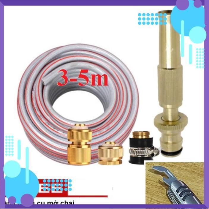 Vòi Xịt️ Bộ dây vòi xịt nước rửa xe, tưới cây ,loại 3m,5m 206587 đầu đồng,cút đồng+ mở chai