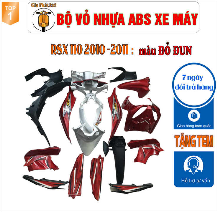 [TẶNG TEM] Dàn áo xe WAVE RSX 110 nhựa nguyên sinh ABS cao cấp màu ĐỎ ĐUN năm 2010-2011  -TKB-547-817