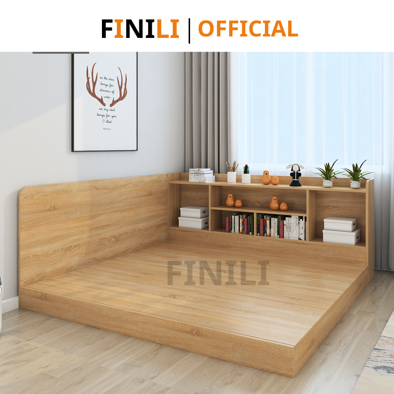 [FREESHIP TPHCM ]Giường ngủ bệt kèm kệ sách kiểu nhật thương hiệu FINILI cho nhà ở, căn hộ, home FNL0902