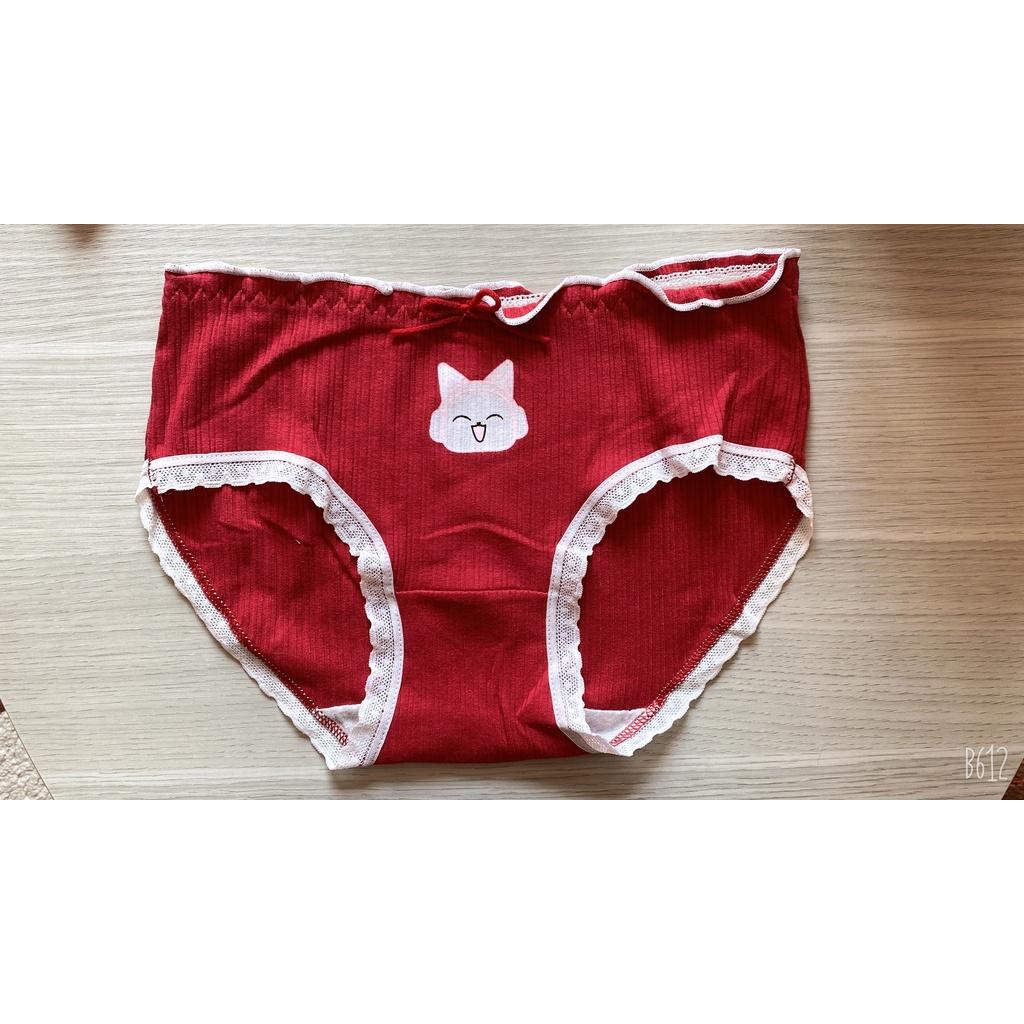 Quần lót nữ quần lót cotton quần lót in hình mèo màu đỏ quần lót kháng khuẩn QL05