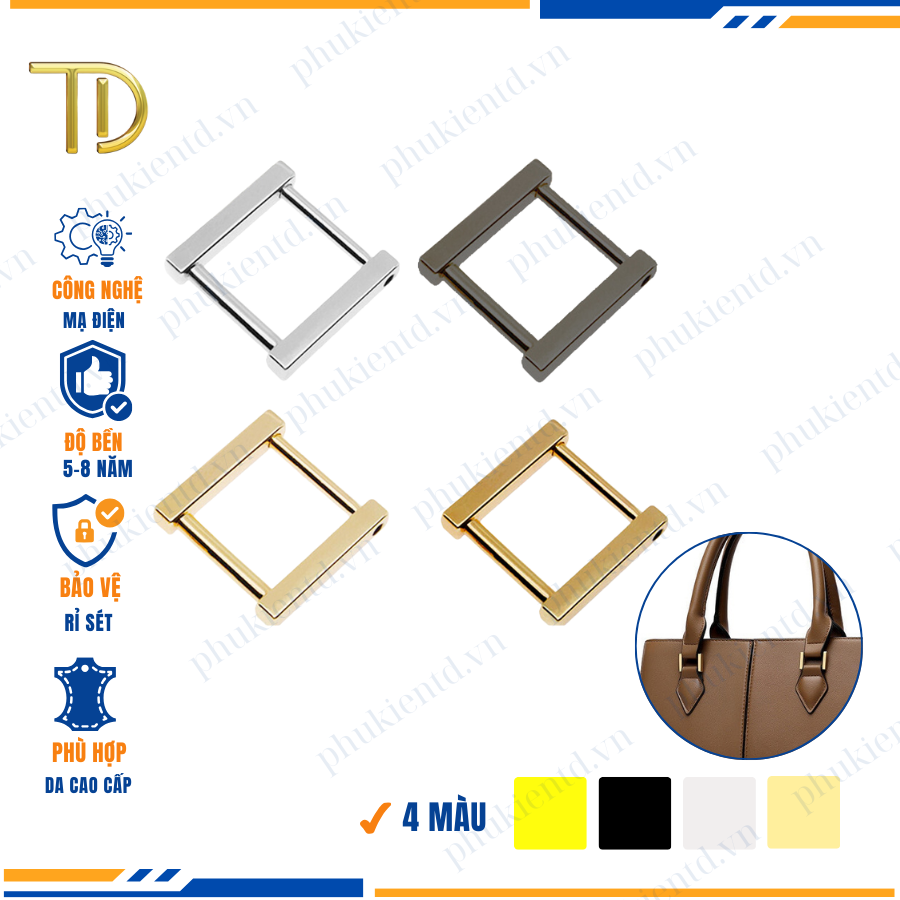 Khoen vuông gắn túi xách, Khoen chữ nhật gắn túi xách 19mm công nghệ mạ điện độ bền 5-8 năm