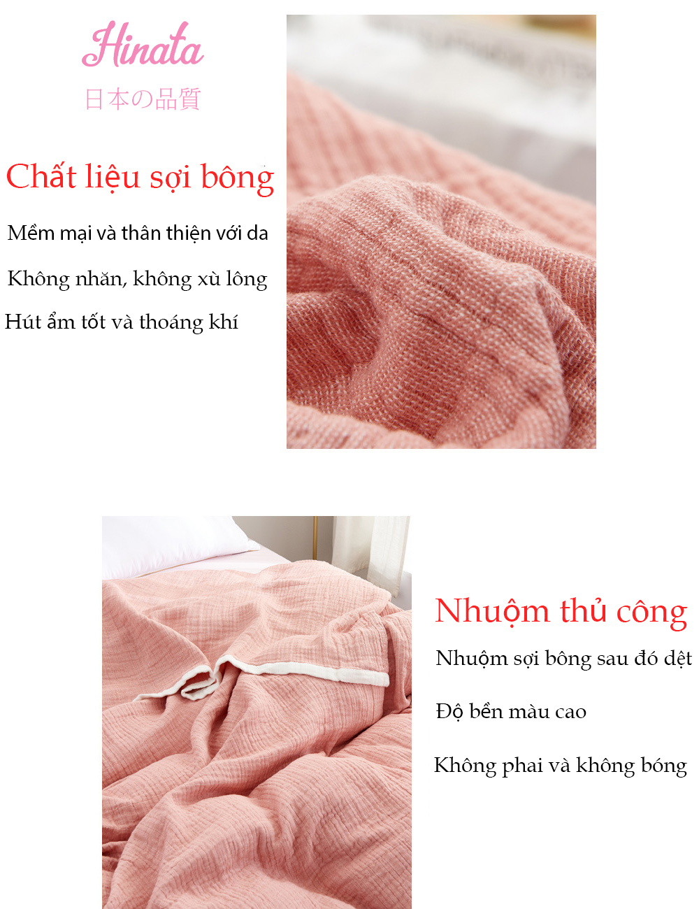 Khăn mền bông cao cấp cho mẹ KM01 chất liệu Muslin Hinata - Nội địa Nhật