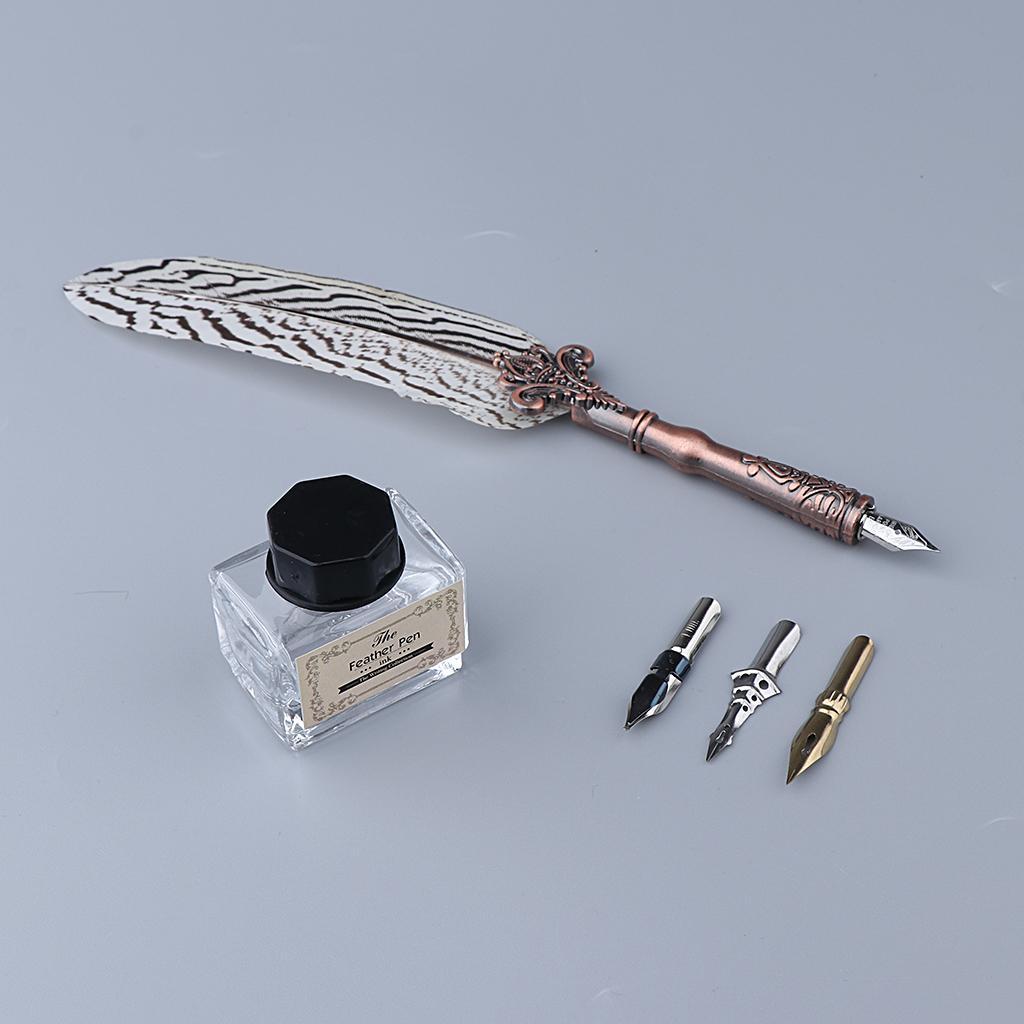 Antique Feather Quill Dip Pen with Ink Calligraphy Pen Set Favor