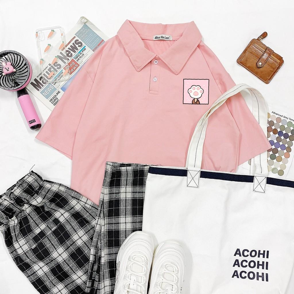 Polo Áo Thun Có Cổ Unisex Form Rộng QUE KEM CHÂN MÈO