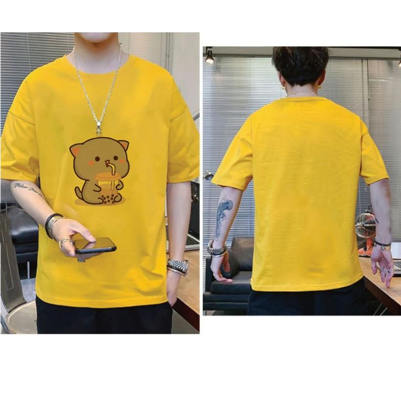Áo Đôi Tay Cộc Cute màu vàng trắng xám (Giá 1 Áo)