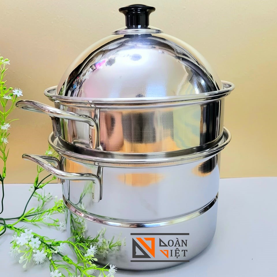 Bộ Xửng Hấp Lớn INOX đường kính 28 cm (24cm). Nồi 2 tầng tháo rời Siêu Tiện Ích, có thể dùng nồi lẫu, hoặc vừa hấp hải sản Siêu Ngon. Dùng các loại bếp