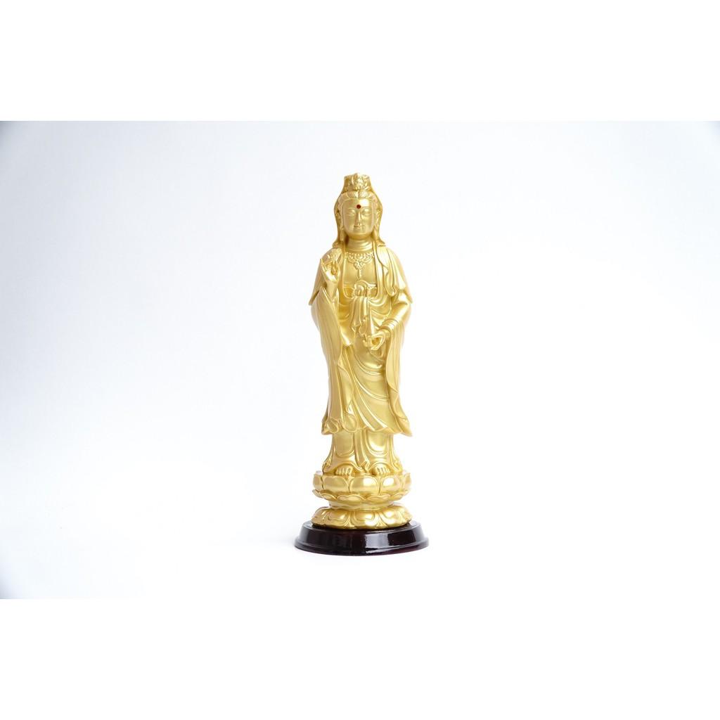 Tượng Phật Bà Quan Thế Âm Bồ Tát đứng nhũ vàng - Cao 25cm