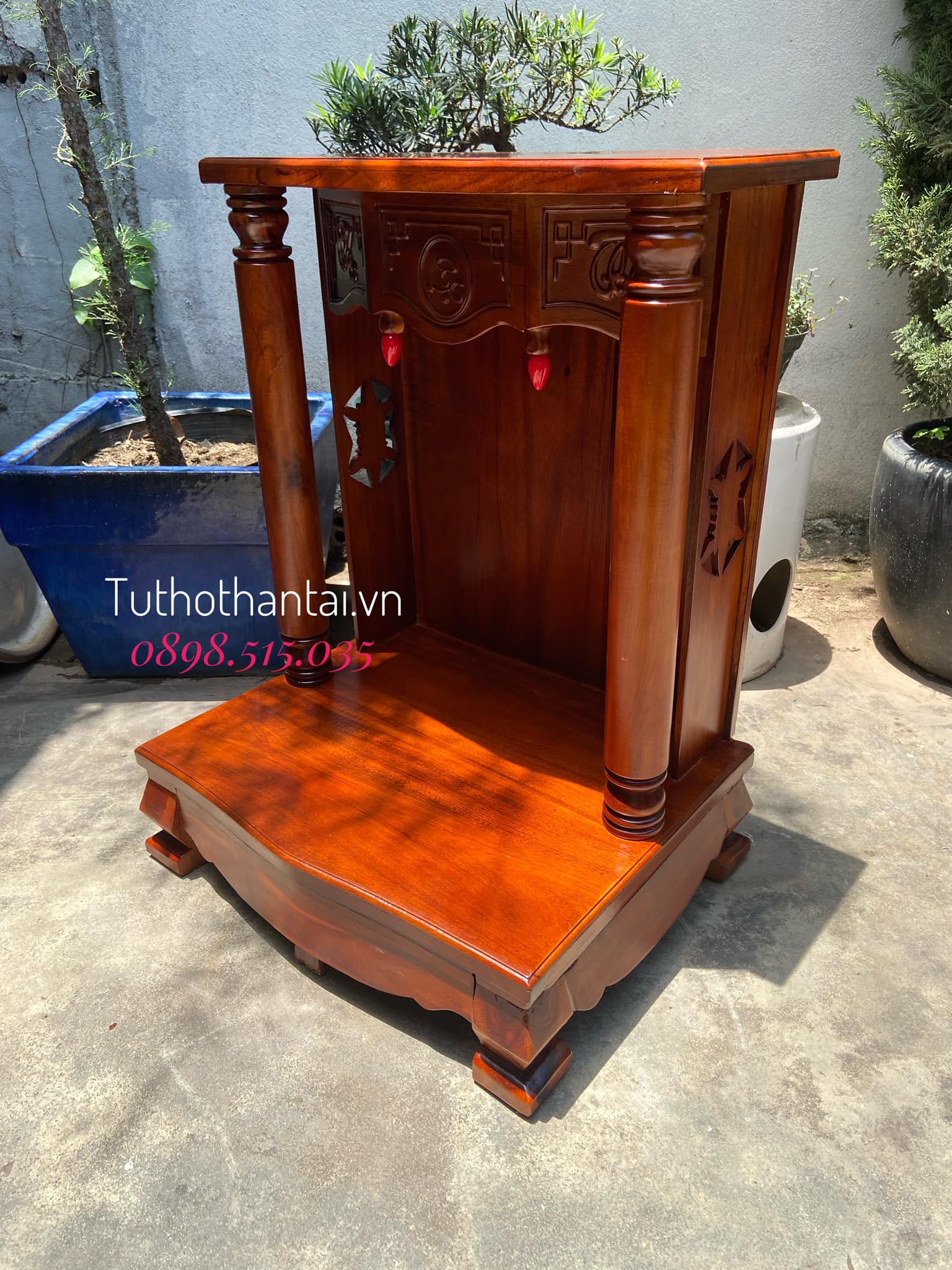 Bàn thờ thần tài gỗ Tràm cột Tròn trơn 60 X 81CM