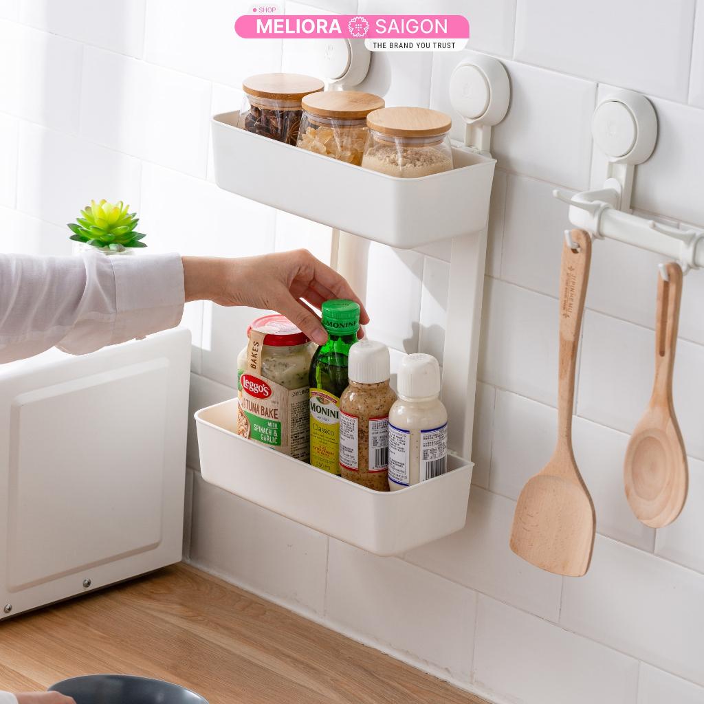 Giá treo tường 2 tầng cao cấp MELIORA không khoan tường tải treo 10kg chống nước tái sử dụng hút chân không SG635