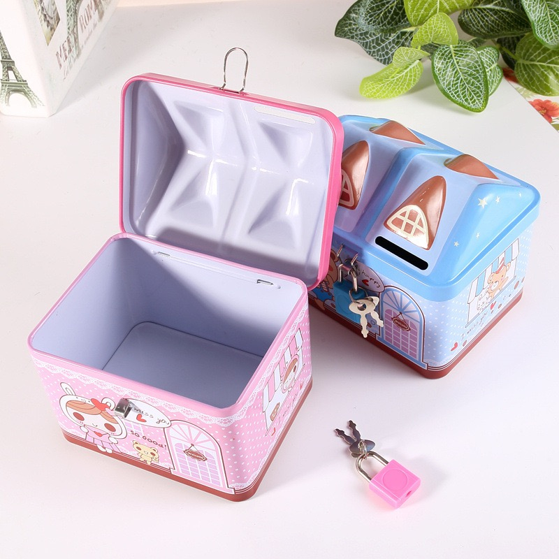 Hộp tiền tiết kiệm ngôi nhà kèm khóa an toàn hộp tiết kiệm tiền cho bé chất liệu hợp kim dễ thương tiện lợi cho bé